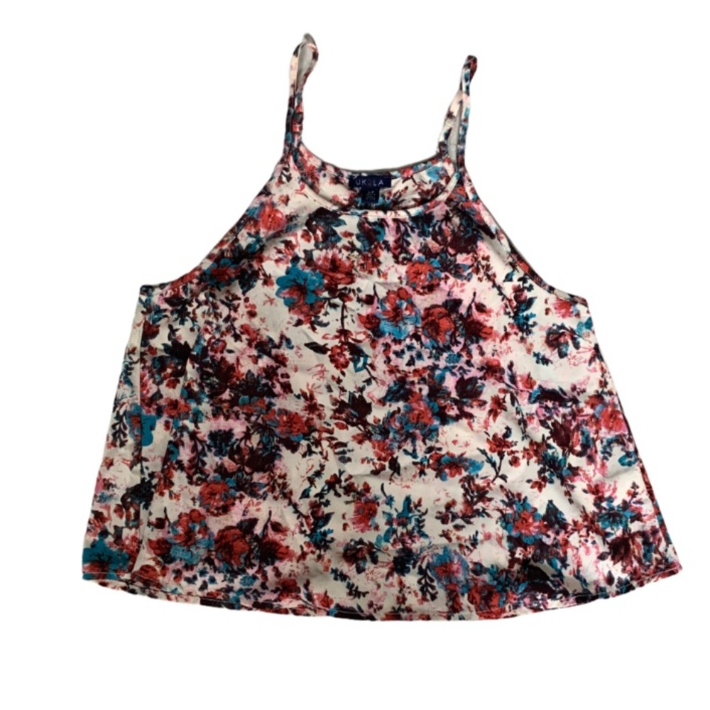 Floral Pattern Flowy Tank Top - Size Small